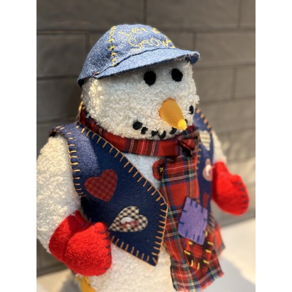 Patchwork Snowman Plush Christmas Weighted International Silver Co Let it Snow - Picture 2 of 9